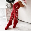Winter Christmas Warm Knitted Women Stocking Beautiful Elk Snowflake Jacquard Over-the-knee Casual Long Socks For Ladies Gifts F