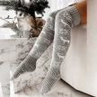 Winter Christmas Warm Knitted Women Stocking Beautiful Elk Snowflake Jacquard Over-the-knee Casual Long Socks For Ladies Gifts F