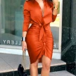 Women Lace-up Solid Color Long Sleeve Midi Dress Shirt Dress Elegant Fashion Party Dress