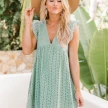 Lace Dresses With Pocket Summer Sleeveless Jacquard Cutout V-Neck Beach Dress