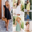 Lace Dresses With Pocket Summer Sleeveless Jacquard Cutout V-Neck Beach Dress
