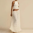 2pcs Women's Dress Suit Sexy Sleeveless Backless Cropped Halter Top And Pleated Long Skirt Beach Clothing