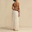 2pcs Women's Dress Suit Sexy Sleeveless Backless Cropped Halter Top And Pleated Long Skirt Beach Clothing