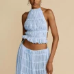 2pcs Women's Dress Suit Sexy Sleeveless Backless Cropped Halter Top And Pleated Long Skirt Beach Clothing