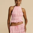 2pcs Women's Dress Suit Sexy Sleeveless Backless Cropped Halter Top And Pleated Long Skirt Beach Clothing