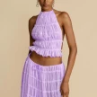 2pcs Women's Dress Suit Sexy Sleeveless Backless Cropped Halter Top And Pleated Long Skirt Beach Clothing