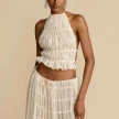 2pcs Women's Dress Suit Sexy Sleeveless Backless Cropped Halter Top And Pleated Long Skirt Beach Clothing