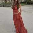 2pcs Women's Dress Suit Sexy Sleeveless Backless Cropped Halter Top And Pleated Long Skirt Beach Clothing