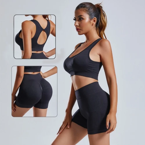2pcs Yoga Set Women's Vest And Shorts Tracksuit Seamless Workout Sportswear Gym Clothing High Waist Leggings Fitness Sports Suit