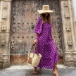 Summer Women's Vintage Printed Bohemian Dress Elegant Ladies Casual Loose V-Neck Short Sleeve Long Dresses