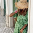 Summer Women's Vintage Printed Bohemian Dress Elegant Ladies Casual Loose V-Neck Short Sleeve Long Dresses
