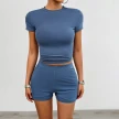 Solid Color Slim Sports Suit Summer 2Pcs Short-sleeved Round Neck T-shirt And Elastic Shorts Fashion Womens Clothing