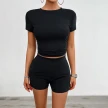 Solid Color Slim Sports Suit Summer 2Pcs Short-sleeved Round Neck T-shirt And Elastic Shorts Fashion Womens Clothing