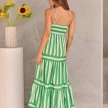 Summer Striped Printed Suspender Long Dress With Pockets Fashion Square Neck Backless Dresses For Beach Vacation Women Clothing