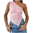 Ins Lace Backless Top Summer Solid Color Waistless Asymmetrical Sloped Neck Vest Streetwear Womens Clothes