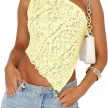 Ins Lace Backless Top Summer Solid Color Waistless Asymmetrical Sloped Neck Vest Streetwear Womens Clothes