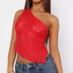 Ins Lace Backless Top Summer Solid Color Waistless Asymmetrical Sloped Neck Vest Streetwear Womens Clothes