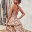 Summer Printed Halter Dress Fashion Boho Backless Ruffled A-Line Beach Dresses For Womens Clothing