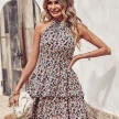 Summer Printed Halter Dress Fashion Boho Backless Ruffled A-Line Beach Dresses For Womens Clothing