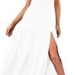 New Summer Fashion Women's One-shoulder Pleated Layered Hem Split Dress