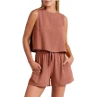 Women's Set Summer Sleeveless Tops And Drawstring Shorts Fashion Suit 2pcs