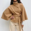 Winter High Neck Batwing Sleeve Coat With Belt Fashion Loose Elegant Button Top Trench Coat For Women Clothing