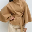 Winter High Neck Batwing Sleeve Coat With Belt Fashion Loose Elegant Button Top Trench Coat For Women Clothing