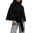 Winter High Neck Batwing Sleeve Coat With Belt Fashion Loose Elegant Button Top Trench Coat For Women Clothing