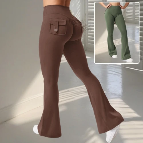 Yoga Fitness Flared Pants With Pockets Ins Fashion Slim High Waist Sports Trousers  Scrunch Butt Booty Workout Lifting Leggings
