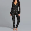 Halloween Printed Jumpsuit Long Sleeve Home Pajamas Casual Trousers Women's Cos Clothing