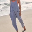 Summer Women's Loose Sleeveless Jumpsuits Spaghetti Strap Long Pant Romper Jumpsuit With Pockets Zipper