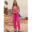 Summer Women's Loose Sleeveless Jumpsuits Spaghetti Strap Long Pant Romper Jumpsuit With Pockets Zipper