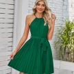 Halter Strapless Dresses For Women Solid Pleated Skirt Summer Beach Sundress