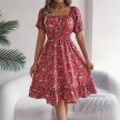 Floral Print Square Collar Dress Summer Fashion Ruffles Dresses Women's Clothing