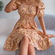 Floral Print Square Collar Dress Summer Fashion Ruffles Dresses Women's Clothing