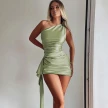 One-shoulder Sleeveless Mini Dress Sexy Slim Backless Skirt Party Wedding Dresses Womens Clothing