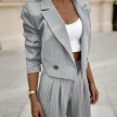 Women's Spring Fashion Striped Suits Casual Lapel Long Sleeve Cropped Top And Straight Pants Outfits Women's Clothing
