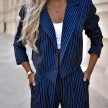 Women's Spring Fashion Striped Suits Casual Lapel Long Sleeve Cropped Top And Straight Pants Outfits Women's Clothing