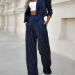 Women's Spring Fashion Striped Suits Casual Lapel Long Sleeve Cropped Top And Straight Pants Outfits Women's Clothing