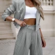 Women's Spring Fashion Striped Suits Casual Lapel Long Sleeve Cropped Top And Straight Pants Outfits Women's Clothing