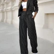 Women's Spring Fashion Striped Suits Casual Lapel Long Sleeve Cropped Top And Straight Pants Outfits Women's Clothing