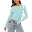 Women's Clothing Fashion Slim Long-sleeved Pullovers Tops Solid Causal Fit Shirts