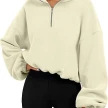 Loose Sport Pullover Hoodie Women Winter Solid Color Zipper Stand Collar Sweatshirt Thick Warm Clothing