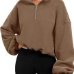 Loose Sport Pullover Hoodie Women Winter Solid Color Zipper Stand Collar Sweatshirt Thick Warm Clothing