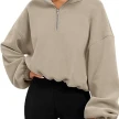 Loose Sport Pullover Hoodie Women Winter Solid Color Zipper Stand Collar Sweatshirt Thick Warm Clothing