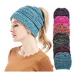 Mixed Color Knitted Wool Hat Ladies Non-labeled Ponytail Hat