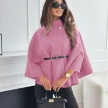 New Stand Collar Batwing Sleeves Cloak Top With Belt Ins Fashion Temperament Jacket Woolen Sweater Outwear For Women Clothing