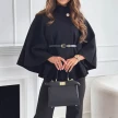 New Stand Collar Batwing Sleeves Cloak Top With Belt Ins Fashion Temperament Jacket Woolen Sweater Outwear For Women Clothing