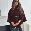 New Stand Collar Batwing Sleeves Cloak Top With Belt Ins Fashion Temperament Jacket Woolen Sweater Outwear For Women Clothing