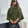 New Stand Collar Batwing Sleeves Cloak Top With Belt Ins Fashion Temperament Jacket Woolen Sweater Outwear For Women Clothing
